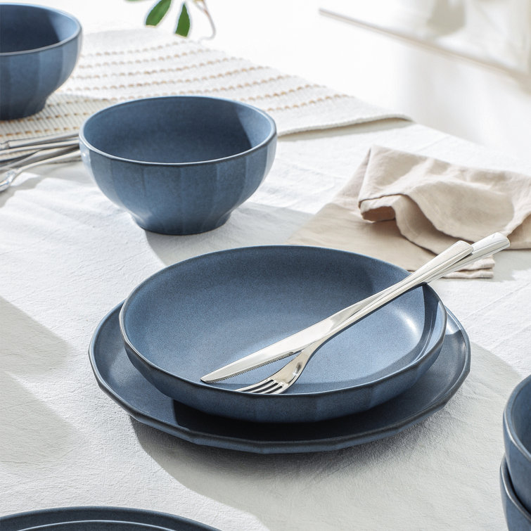 Blue Porcelain Round Pasta Bowl Set, 4-Piece