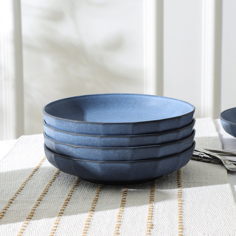 Blue Porcelain Round Pasta Bowl Set, 4-Piece