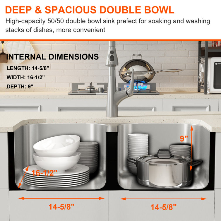 32 Inch Stainless Steel Double Bowl Undermount Kitchen Sink