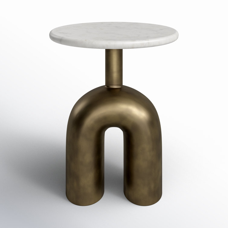 White Marble and Brass Round Side Table