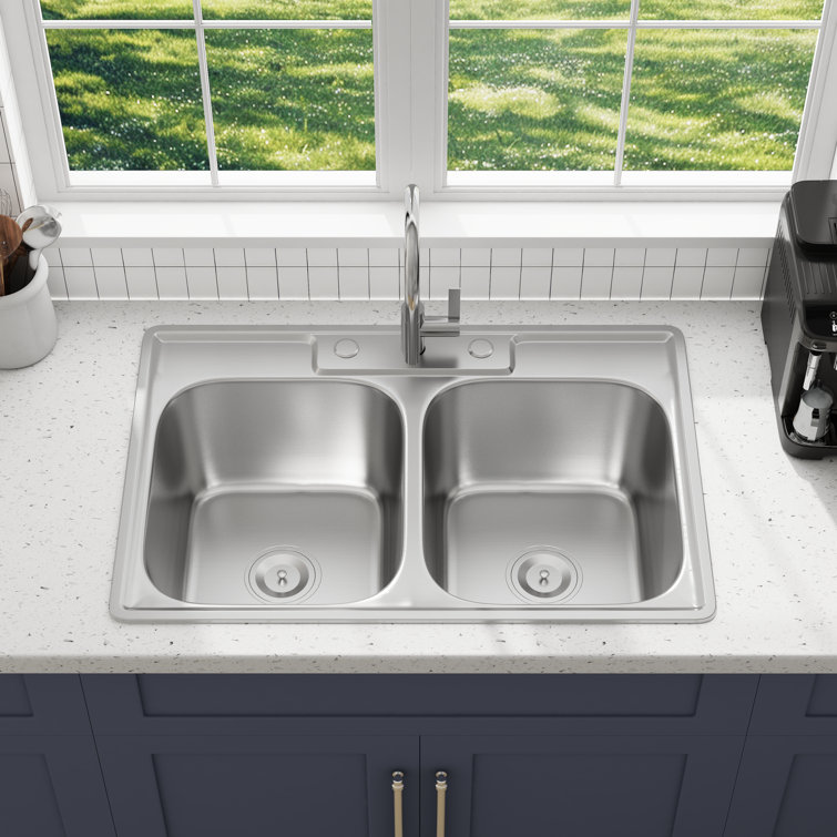 Blenzia 33 Inch Stainless Steel Double Bowl Topmount Kitchen Sink