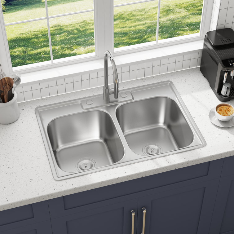 Blenzia 33 Inch Stainless Steel Double Bowl Topmount Kitchen Sink
