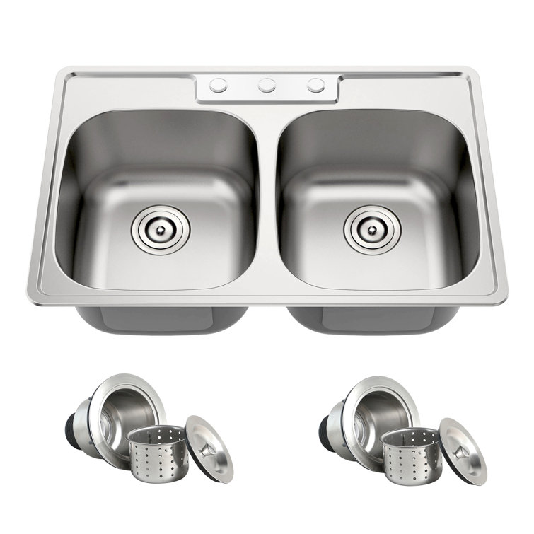 Blenzia 33 Inch Stainless Steel Double Bowl Topmount Kitchen Sink
