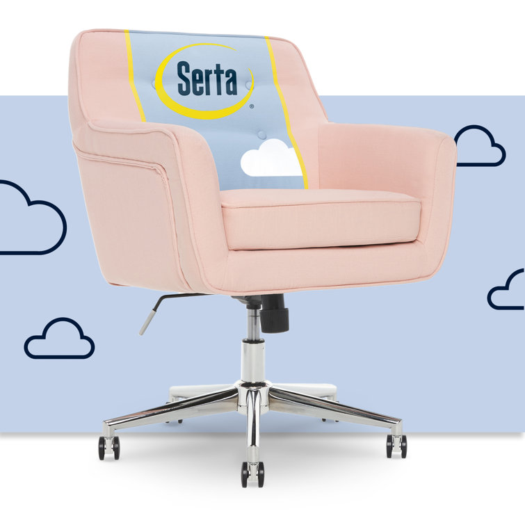 Blush Pink Swivel Desk Chair with Memory Foam & Chrome Base