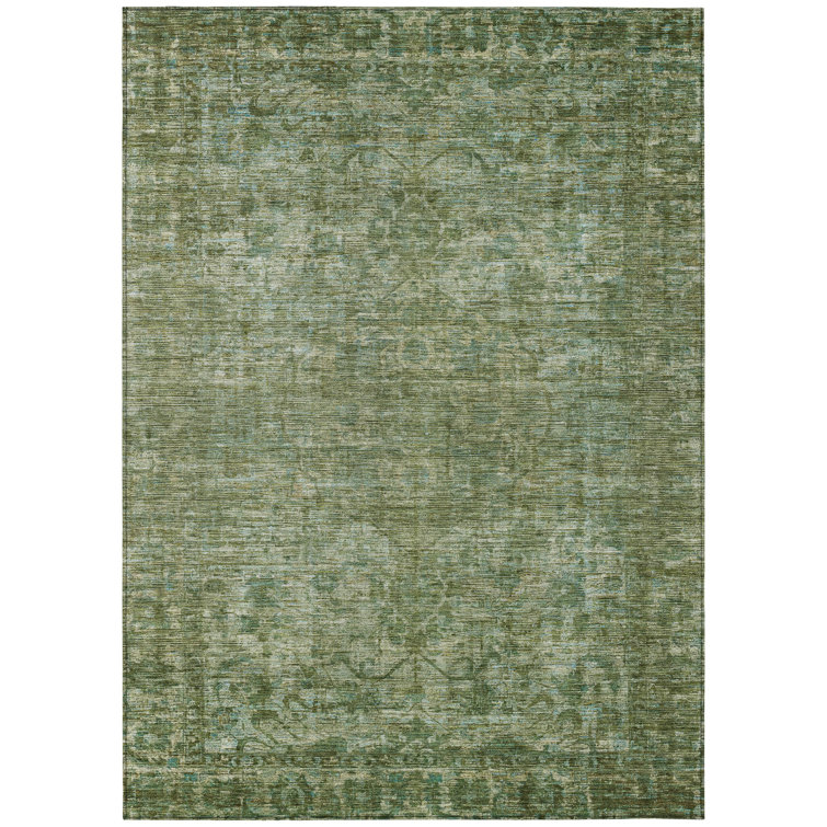 Olive Green Synthetic Rectangular Washable Rug 2'6" x 3'10"