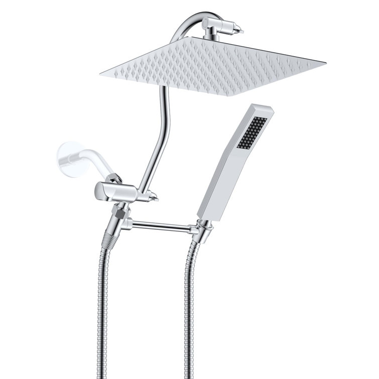 Chrome Dual Shower Head Combo with Adjustable Extension Arm