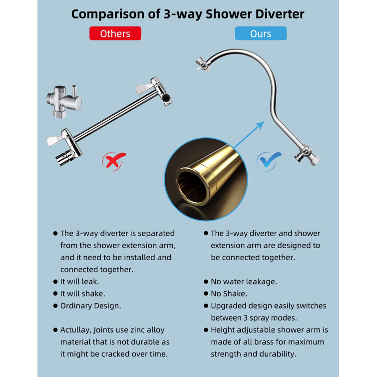 Chrome Dual Shower Head Combo with Adjustable Extension Arm