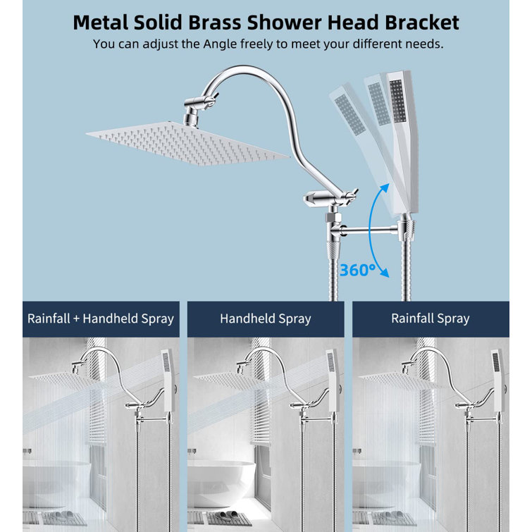 Chrome Dual Shower Head Combo with Adjustable Extension Arm