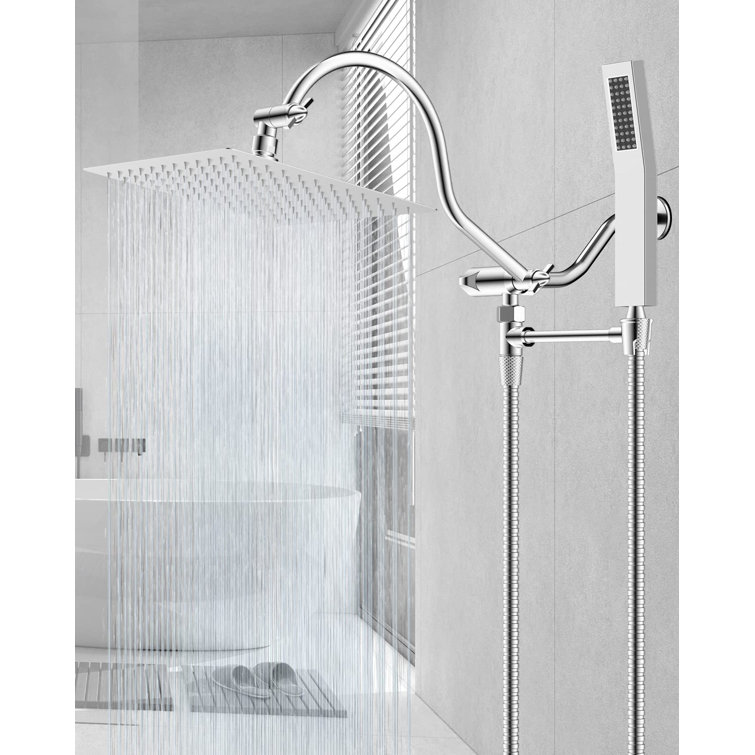 Chrome Dual Shower Head Combo with Adjustable Extension Arm