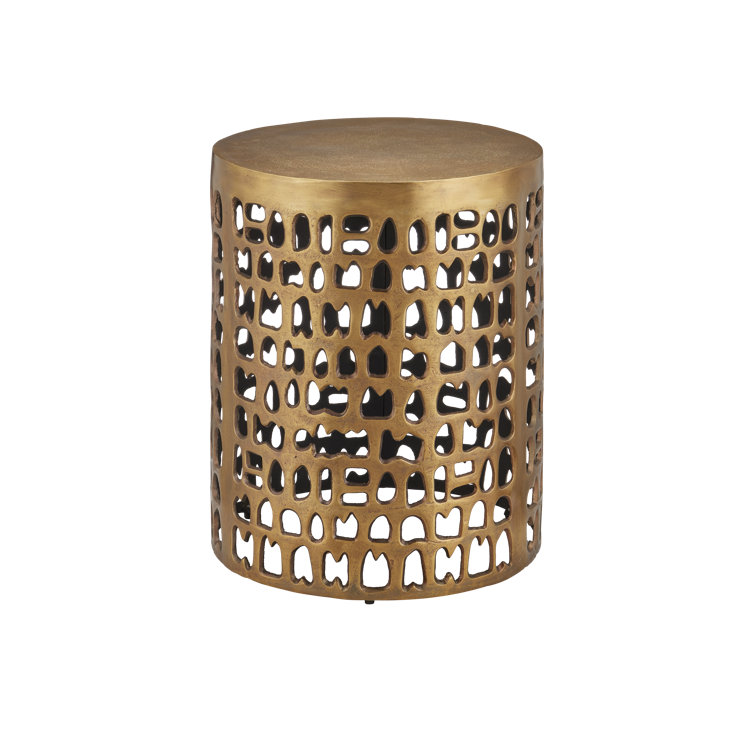 Antique Gold Round Metal Drum End Table