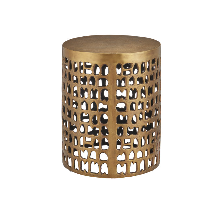 Antique Gold Round Metal Drum End Table