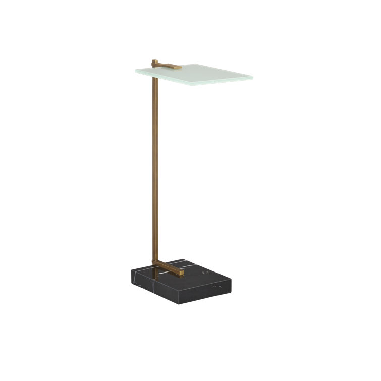 Neil Black Marble and Brass Drinks Table with Frosted Glass Top