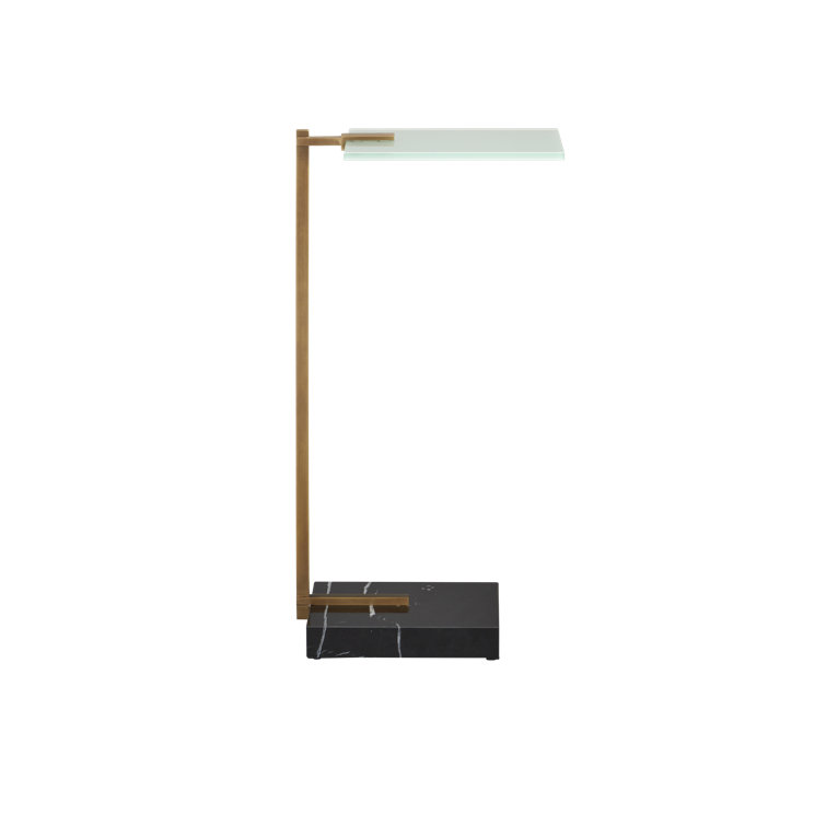 Neil Black Marble and Brass Drinks Table with Frosted Glass Top