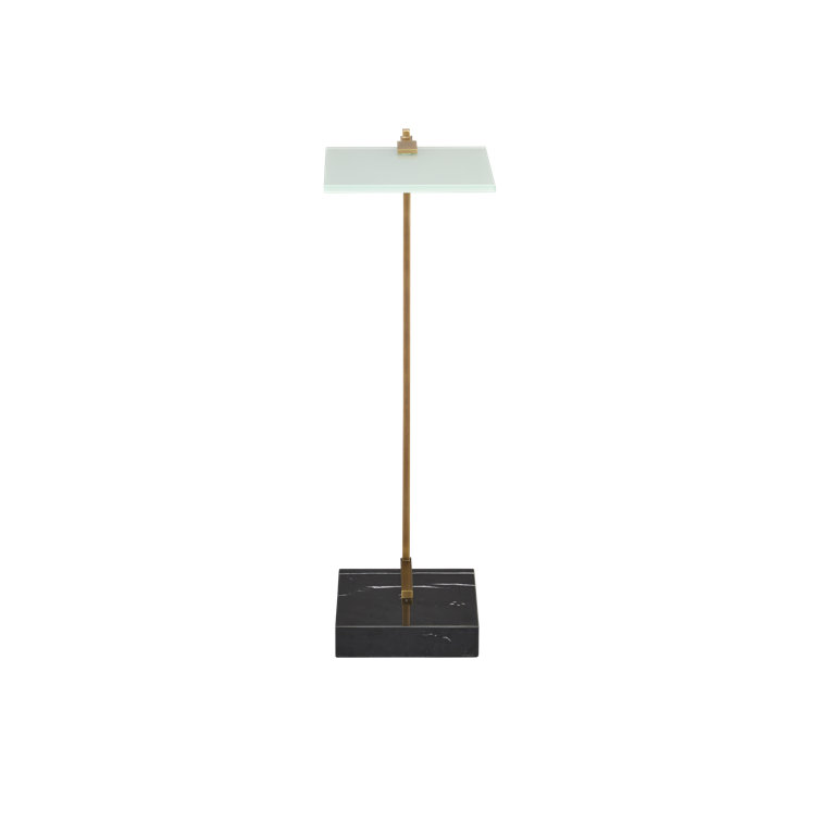 Neil Black Marble and Brass Drinks Table with Frosted Glass Top