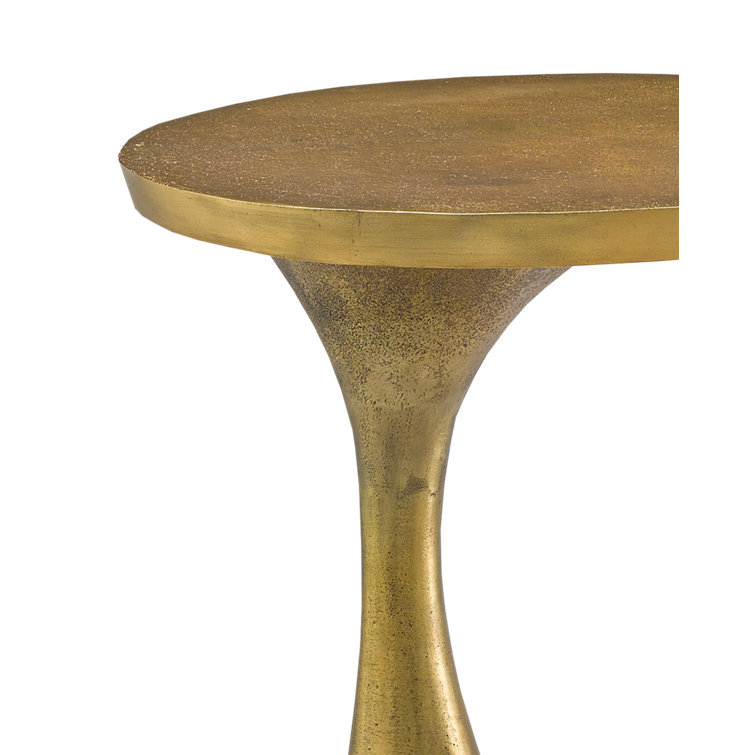 Antique Brass Round Metal Accent Table, 24" Height