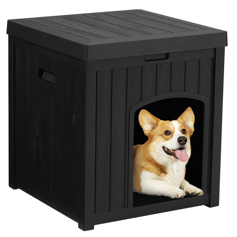 Black Insulated Medium Plastic Dog House with Elevated Floor