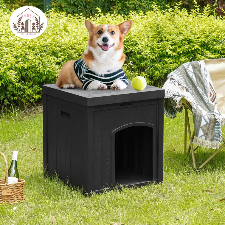 Black Insulated Medium Plastic Dog House with Elevated Floor