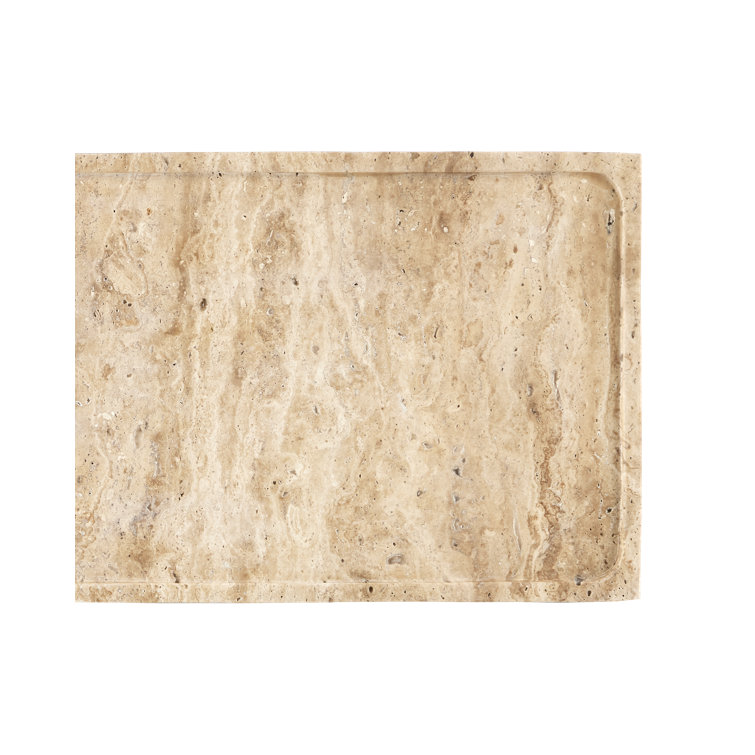 Natural Travertine and Black Iron Rectangular End Table