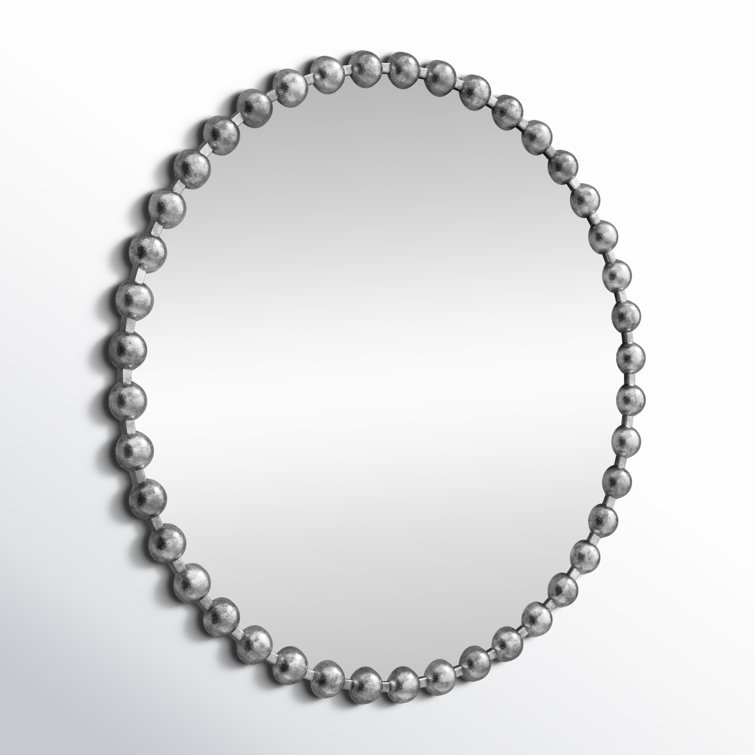 Marlowe Beaded 36" Silver Metallic Round Wall Mirror