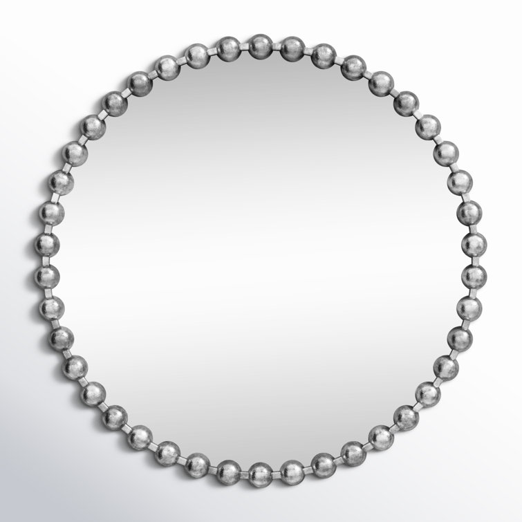 Marlowe Beaded 36" Silver Metallic Round Wall Mirror