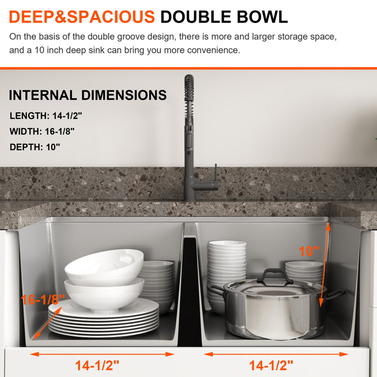 32 Inch Stainless Steel Double Bowl Undermount Workstation Sink