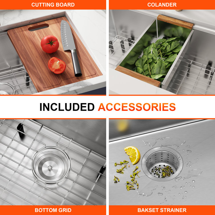 32 Inch Stainless Steel Double Bowl Undermount Workstation Sink
