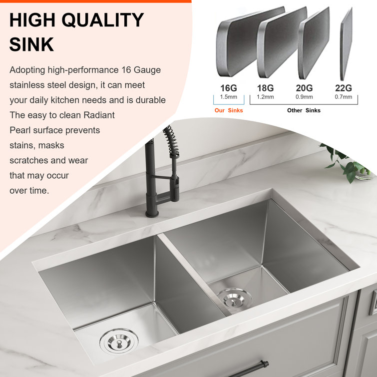 Blenzia 32'' Stainless Steel Double Bowl Undermount Kitchen Sink