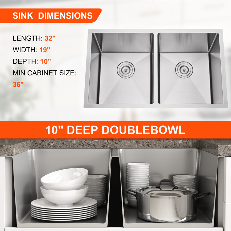 Blenzia 32'' Stainless Steel Double Bowl Undermount Kitchen Sink