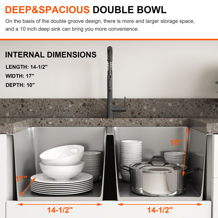 Blenzia 32'' Stainless Steel Double Bowl Undermount Kitchen Sink