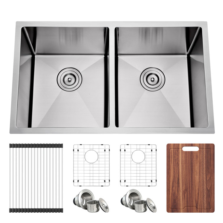 Blenzia 32'' Stainless Steel Double Bowl Undermount Kitchen Sink