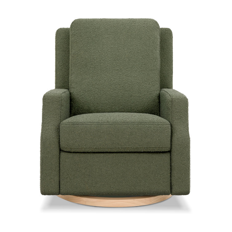 Olive Boucle Recliner with Light Wood Swivel Base