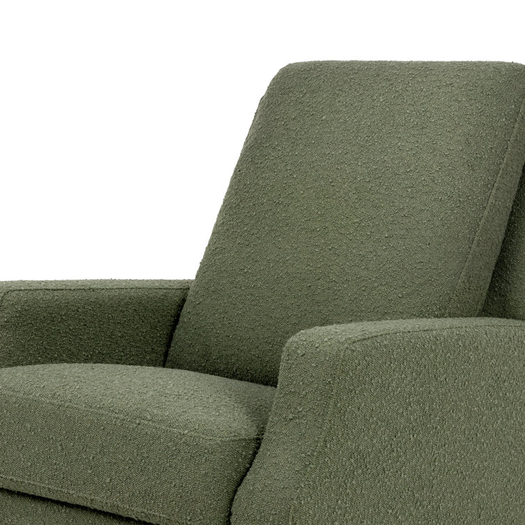 Olive Boucle Recliner with Light Wood Swivel Base