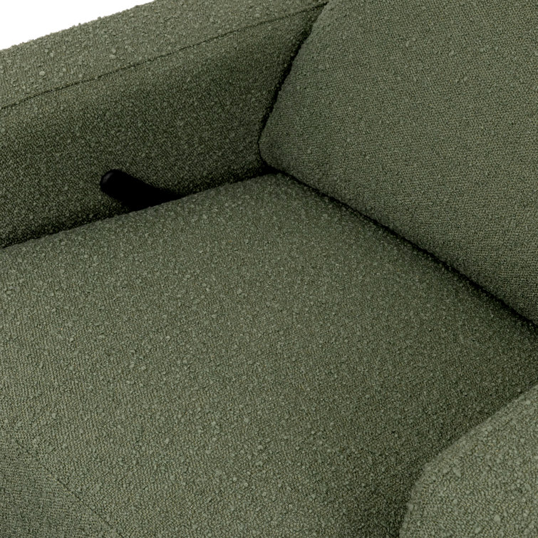 Olive Boucle Recliner with Light Wood Swivel Base