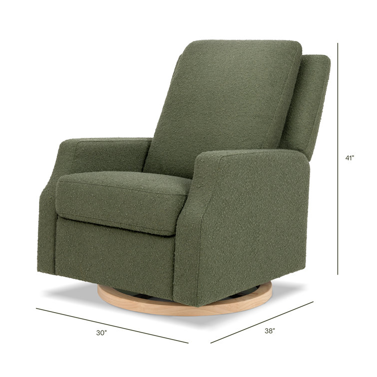 Olive Boucle Recliner with Light Wood Swivel Base