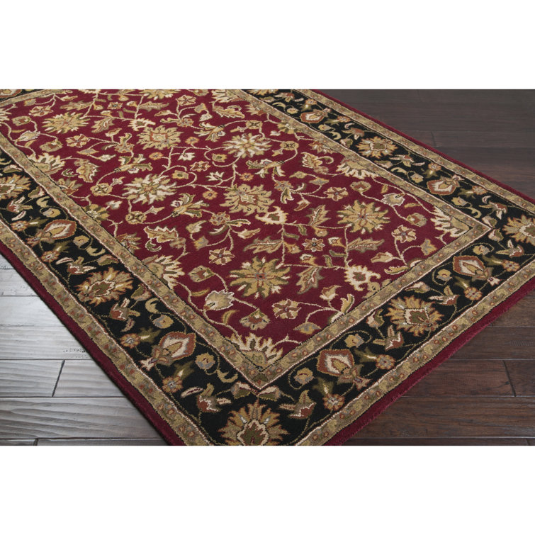 Handmade Black and Garnet Red Wool 6' x 9' Tufted Rug