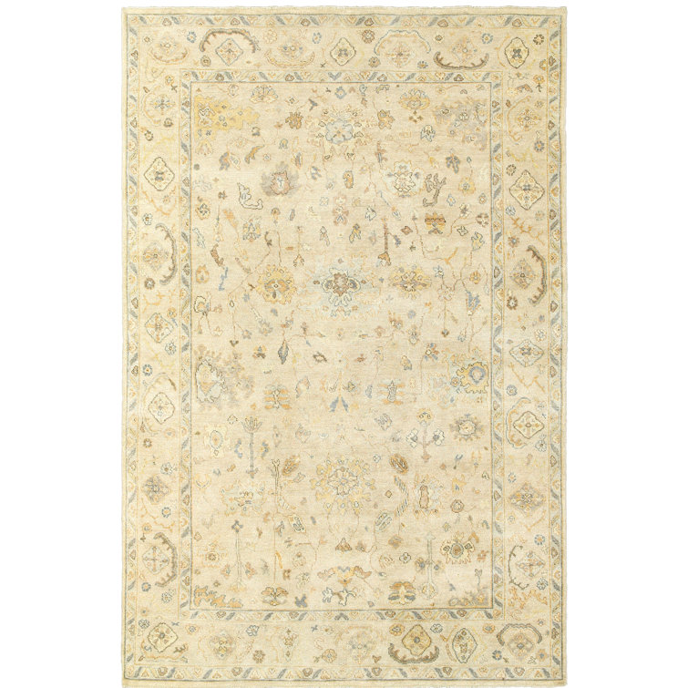 Hand-Knotted Beige Wool 6' x 9' Rectangular Area Rug