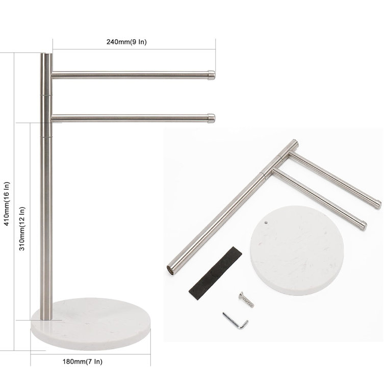 Brushed Nickel Stainless Steel Double Arm Towel Holder with Marble Base