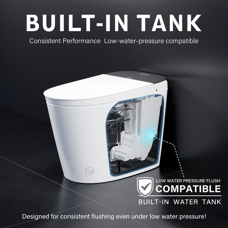 White Ceramic Elongated Smart Toilet with Heated Seat and Dryer