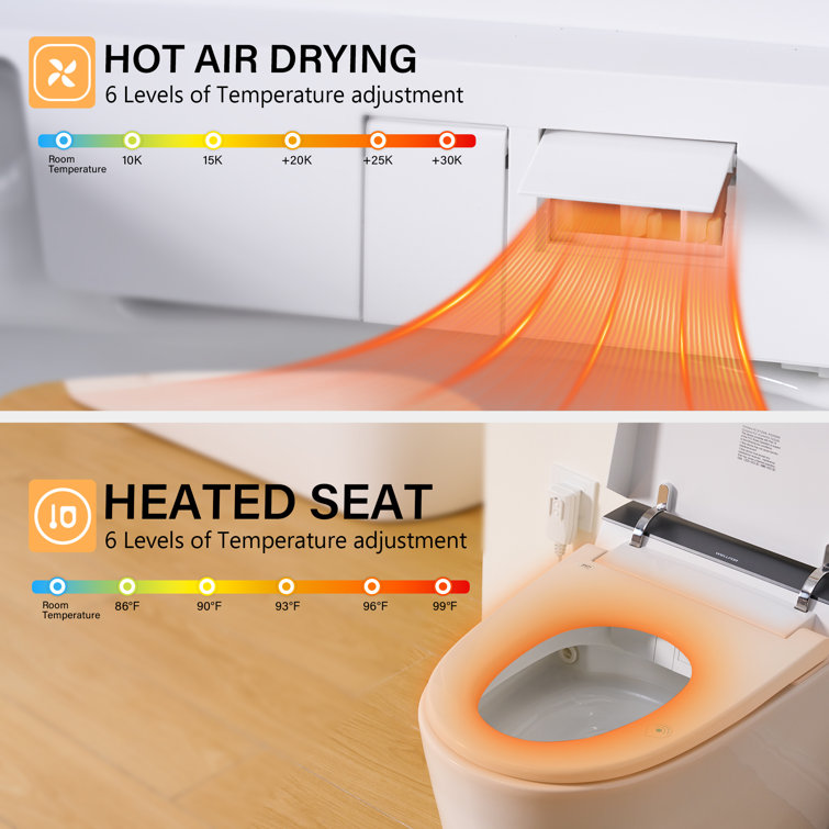 White Ceramic Elongated Smart Toilet with Heated Seat and Dryer