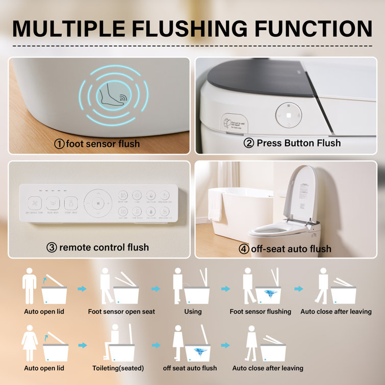 White Ceramic Elongated Smart Toilet with Heated Seat and Dryer
