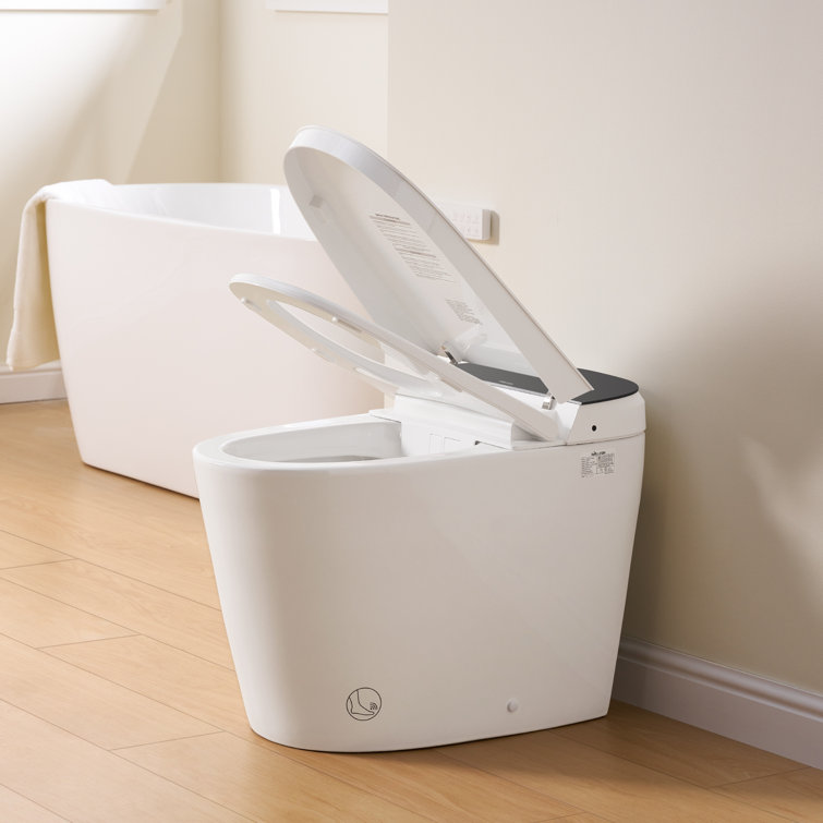 White Ceramic Elongated Smart Toilet with Heated Seat and Dryer