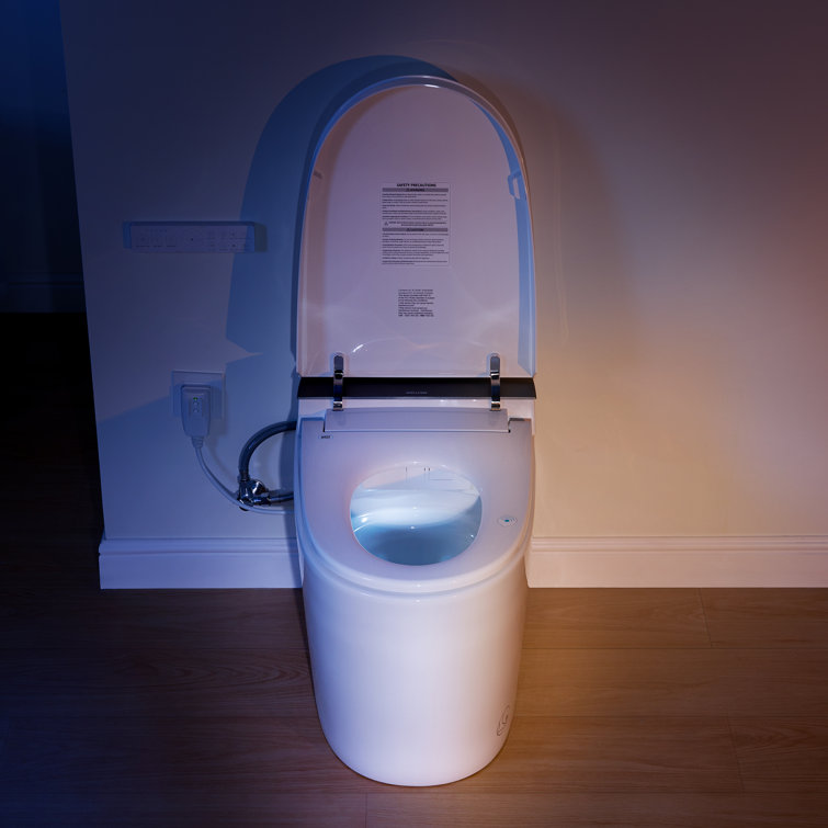 White Ceramic Elongated Smart Toilet with Heated Seat and Dryer