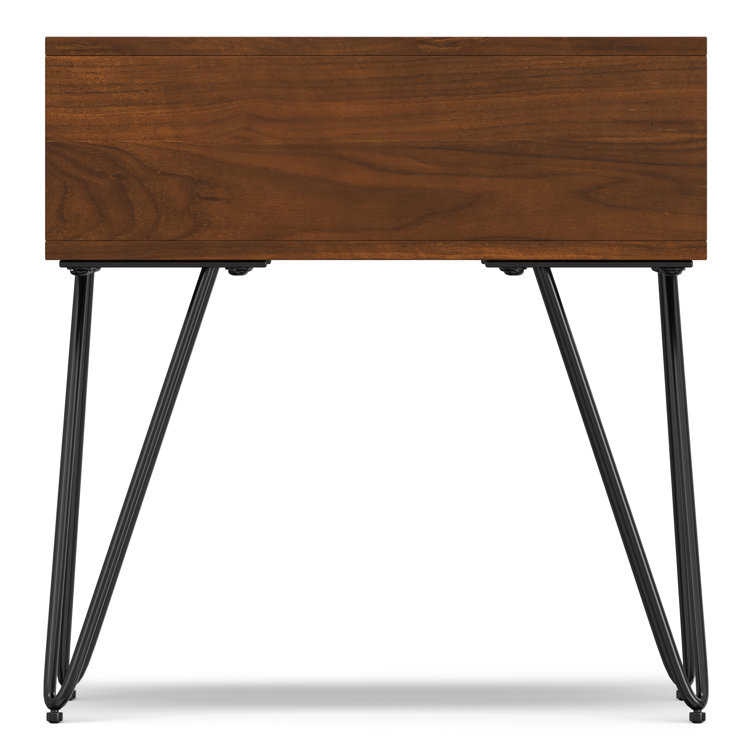 Hunter Walnut Veneer Industrial End Table with Metal Hairpin Legs