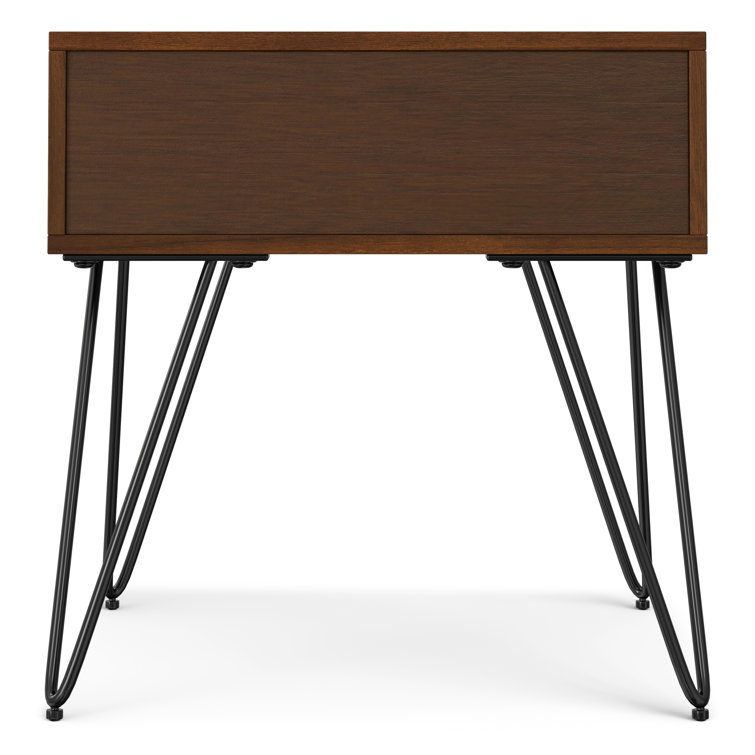 Hunter Walnut Veneer Industrial End Table with Metal Hairpin Legs