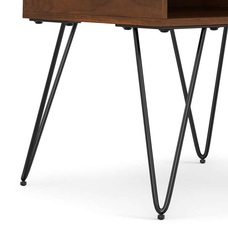 Hunter Walnut Veneer Industrial End Table with Metal Hairpin Legs