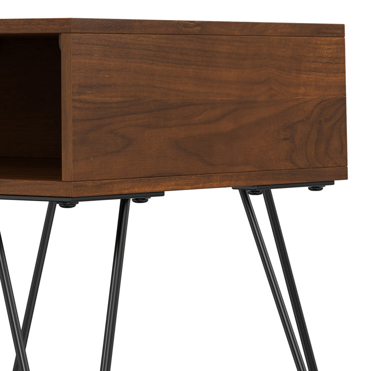 Hunter Walnut Veneer Industrial End Table with Metal Hairpin Legs