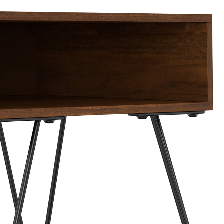 Hunter Walnut Veneer Industrial End Table with Metal Hairpin Legs