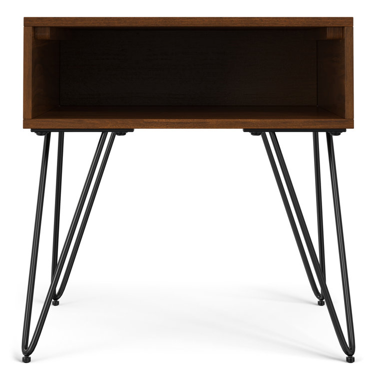 Hunter Walnut Veneer Industrial End Table with Metal Hairpin Legs