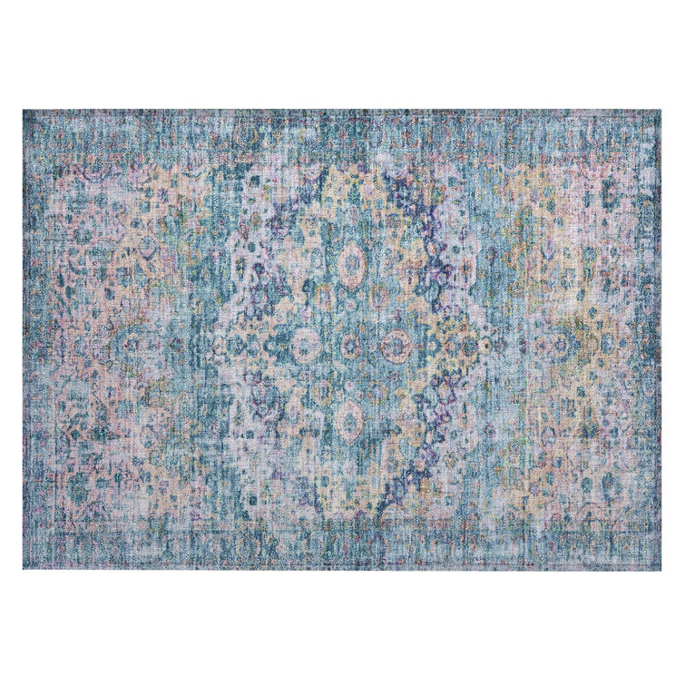 Denim Blue Synthetic Rectangular Washable Rug 30" x 20"