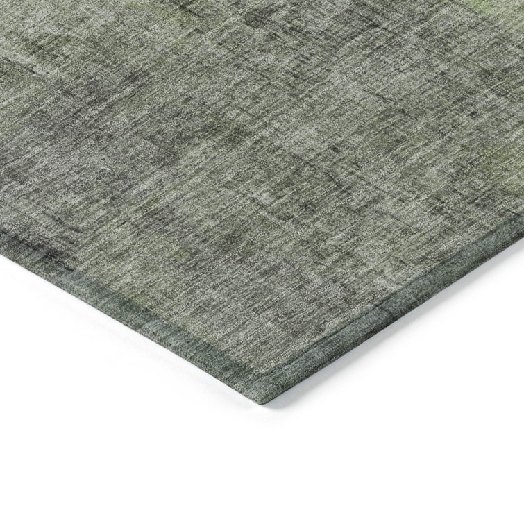 Fern Green Synthetic 9' x 12' Washable Rectangular Rug